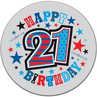 Badge 5cm Happy Birthday Age 21 Male