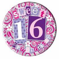 badge 15cm happy birthday age 16 girl