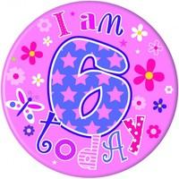 Badge 5cm Happy Birthday Age 6 - Girl