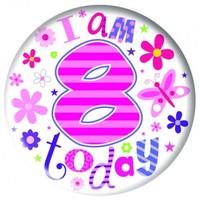 Badge 5cm Happy Birthday Age 8 Girl