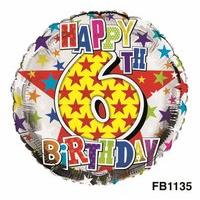 Balloon Foil Happy Birthday 6th Unisex