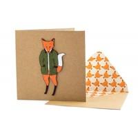 barbour wax jacket fox greeting card