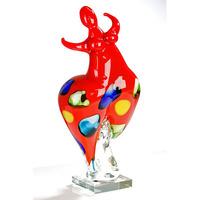 Ballerina Sculpture In Red Glass With Coloured Blobs