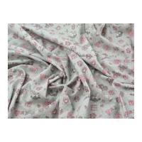 Baby Motifs Print Cotton Poplin Dress Fabric Grey & Pink