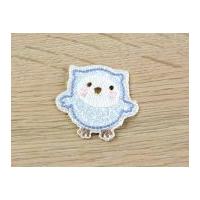 Baby Owl Embroidered Iron On Motif Applique Blue