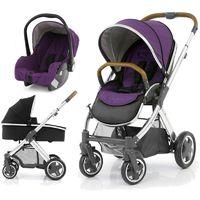 BabyStyle Oyster 2 Mirror Finish Tan Handle 3in1 Travel System-Wild Purple