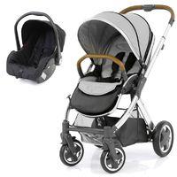 BabyStyle Oyster 2 Mirror Finish Tan Handle 2in1 Travel System-Pure Silver