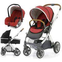 BabyStyle Oyster 2 Mirror Finish Tan Handle 3in1 Travel System-Tango Red