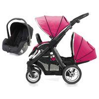BabyStyle Oyster Max 2 Black Finish Tandem 2in1 Travel System-Hot Pink