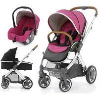 BabyStyle Oyster 2 Mirror Finish Tan Handle 3in1 Travel System-Wow Pink