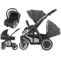 BabyStyle Oyster Max 2 Black Finish Tandem 3in1 Travel System-Tungsten Grey