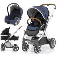 BabyStyle Oyster 2 Mirror Finish Tan Handle 3in1 Travel System-Oxford Blue