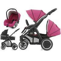 BabyStyle Oyster Max 2 Black Finish Tandem 3in1 Travel System-Wow Pink