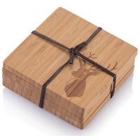 Bamboo Coasters with Stag Motif - Set of 4