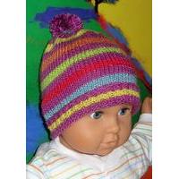Baby Silk Stripe Bobble Beanie Hat by MadMonkeyKnits (425) - Digital Version