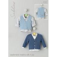 Baby Boys V Neck Cardigan and Waistcoat in Sublime Baby Cashmere Merino Silk 4 Ply (6100) - Digital Version