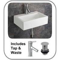 Barletta 43cm by 32.5cm Wall Hung Rectangular Sink with Single Tap and Click Clack Plug