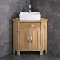 Barletta Ceramic Sink with Ohio Corner Double Door Oak Cabinet