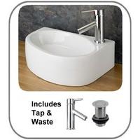 Balsamo Right Handed 42cm x 29cm Countertop Basin with Single Mixer Tap and Waste