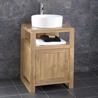Basin and Cube Solid Oak 55cm Single Door Bathroom Cabinet Set