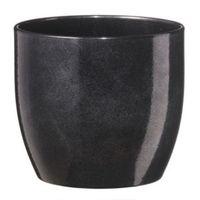 Basel Round Glazed Black Brushed Plant Pot (H)18cm (Dia)19cm