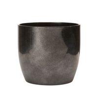 Basel Round Glazed Black Brushed Plant Pot (H)13cm (Dia)14cm