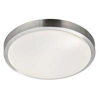 bathroom wall light with aluminium trim and white acrylic shade