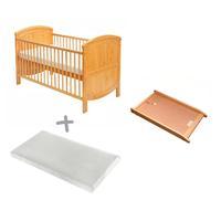 Baby Elegance Walt Cot Bed in Pine with Cot Top Changer and Mattress ECO DL