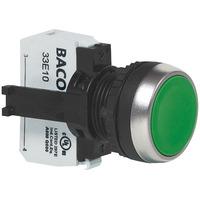 BACO L21AA02A Green Flat Push Button 600V 10A Switch with Chrome-p...