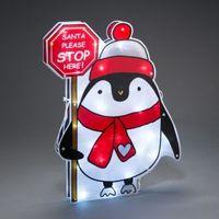 Battery Operated LED Penguin Stop Here Window Silhouette