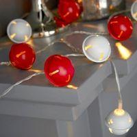 Battery Operated 20 Warm White LED Red & White Bells Light String