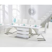 Babington 160cm White High Gloss Extending Dining Table with Ivory-White Hampstead Z Chairs