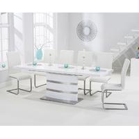Babington 160cm White High Gloss Extending Dining Table with Ivory-White Malaga Chairs