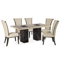 barletta 220cm marble dining table with alpine leather chairs