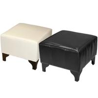 Barkley Foot Stool In Black Faux Leather With Wooden Legs