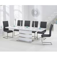 Babington 160cm White High Gloss Extending Dining Table with Malaga Chairs