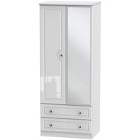 Balmoral White High Gloss Wardrobe - 2ft 6in with 2 Drawer and Mirror