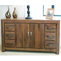 baumhaus mayan walnut sideboard 6 drawer wide