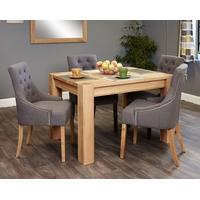 Baumhaus Aston Oak Dining Set with 4 Stone Fabric Upholstered Chairs