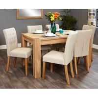 Baumhaus Aston Oak Dining Set with 6 Cream Upholstered Chairs