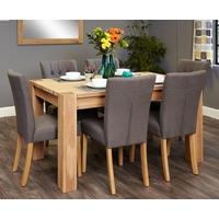 Baumhaus Aston Oak Dining Set with 6 Flare Back Grey Upholstered Chairs