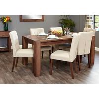 Baumhaus Shiro Walnut Large Dining Set with 6 Flare Back Biscuit Upholstered Chairs