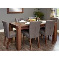 Baumhaus Shiro Walnut Large Dining Set with 6 Flare Back Slate Upholstered Chairs