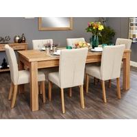 Baumhaus Mobel Oak Extending Dining Set with 6 Flare Back Cream Upholstered Chairs