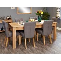 Baumhaus Mobel Extending Oak Dining Set with 6 Flare Back Grey Upholstered Chairs