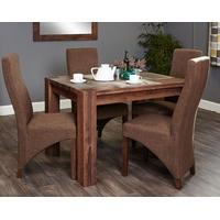 baumhaus shiro walnut dining set with 4 hazelnut upholstered chairs