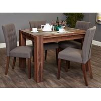 Baumhaus Shiro Walnut Dining Set with 4 Flare Back Slate Upholstered Chairs