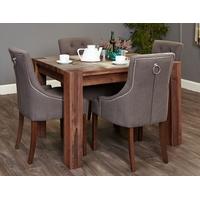 Baumhaus Shiro Walnut Dining Set with 4 Accent Slate Upholstered Chairs