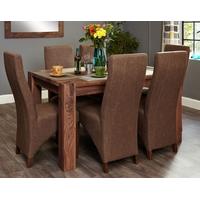 baumhaus shiro walnut dining set with 6 hazelnut upholstered chairs