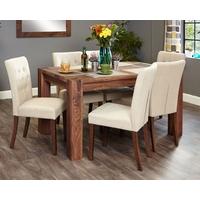 Baumhaus Shiro Walnut Dining Set with 6 Flare Back Biscuit Upholstered Chairs